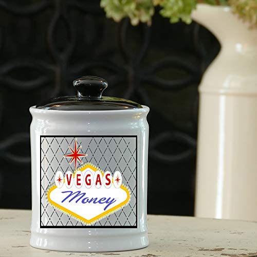 Tumbleweed - Las Vegas - Vegas Money - Colorful Round Ceramic Jar With Black Lid -