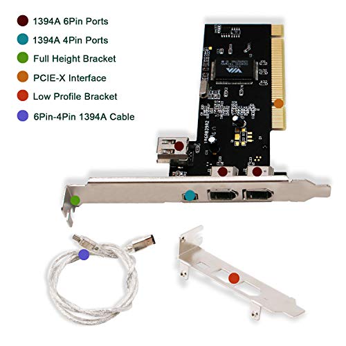 LinksTek PCI FireWire Card for Windows 98/2000/2003/XP/Vista/7/8/8.1/10/Server(32/64bit) Desktop PCs-IEEE 1394A FireWire 400-6Pin X3 Ports and 4Pin X1 Port-Include Low Profile Bracket(PCI-1394A) - Thumbnail 4