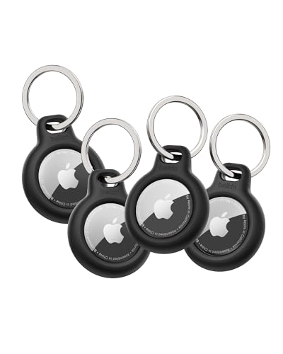 Belkin AirTag Hülle mit Schlüsselanhänger (Secure Holder Schutzhülle für Air Tag, Accessoire mit Kratzschutz), 4er-Pack, Schwarz