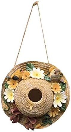 Fengfeihua Bird house Flower Decoration Hat Shape Bird House Crafts Outdoor Hut Bird House Outdoor Wooden Birdhouse Add fun and joy to any garden decoration (Color : Yellow, Size : Free size)
