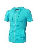 Allegra K Men's Short Sleeves Zip Closure Front Summer Hoodie
