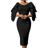 DAAWENXI Women's Elegant Ruffle Off The Shoulder Zipper Empire Midi Cocktail Dress