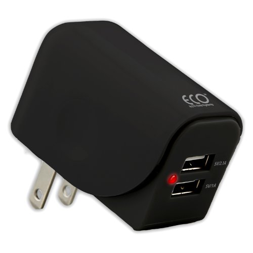 Eco 12273 3.1A Universal Dual USB Wall Charger - Retail Packaging - Black