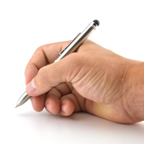 Chrome Multi-function Executive Stylus Pen 2-in-1 Combo; Dual purpose Capacitive Stylus and Ballpoint Pen, Sleek Brushed Chrome Finish with Gold Accents, 2 ink colors in one (blue/black and red), for all iPhone, iPad, Smartphone, Tablet, Touchscreen (Chro - Thumbnail 2