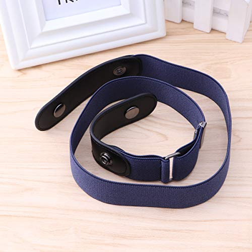 FENICAL Unisex Leather Slim Stretch Invisible Belt Jeans Simple Joker Lazy Belt Buckle Free Stretch Belt Plus Size No Buckle Show Invisible Belt for Jeans Pants Dresses Size 110CM (Denim Blue) - Thumbnail 3