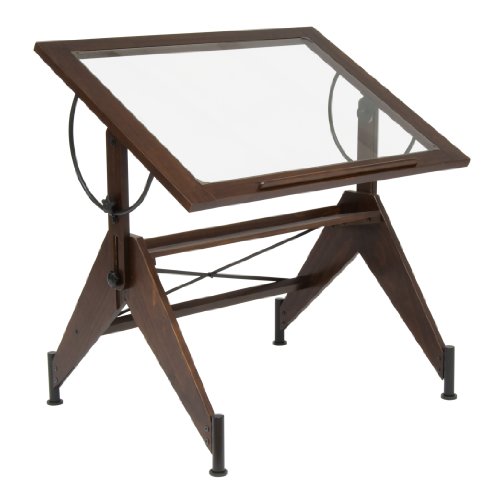 UPC 017342133105, STUDIO DESIGNS Aries Glass Top Drafting Table Sonoma Dark Walnut Brown/Clear Glass 13310