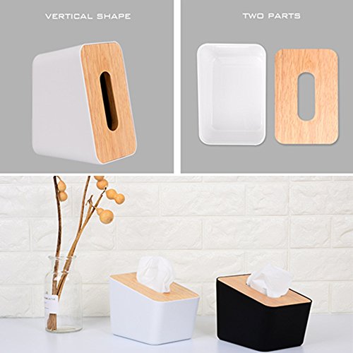 MEI YI TIAN ABS & Wood Paper Facial Tissue Box Cover Refill Holder for Bathroom Vanity Countertops, Desks and Tables, Modern Home Decor (1 Pack White)
