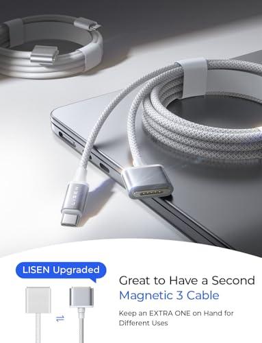 LISEN MacBook Charger USB-C to Magnetic 3 Cable (6.6FT) for M4/M3/M2 MacBook Pro Air M5 Charger, 140W Magnetic Safe 3 Cable Computer Laptop Cord for Pro (16"/14" 2026-2021) Air (15''/13'' 2026-2022)