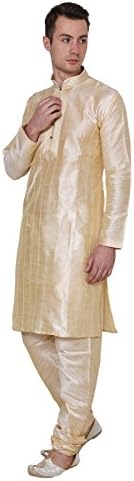 Shri India Mens Golden Indian Wedding Wear Clothing Bollywood Ethnic Kurta Pajama Set