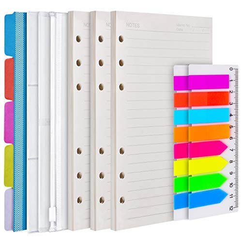 A6 Refill Paper, 3 Pack 6 Ring Planner Binder refillable, 5pcs Binder Dividers, 3pcs Binder