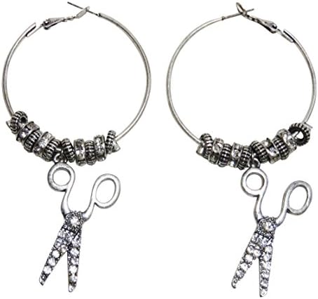 Burnished Silver Tone Scissor Hoop Earrings Hair Stylist Beautician