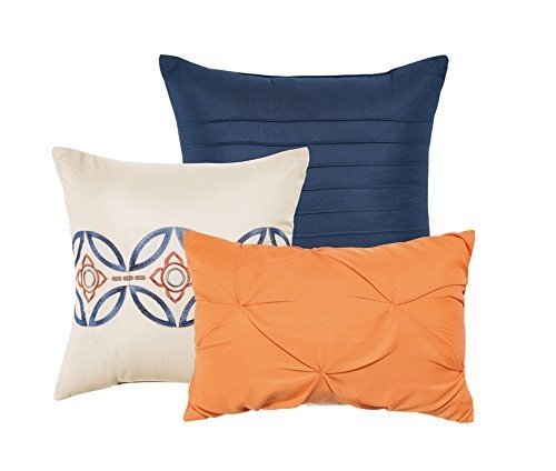 7 Piece Bedding set, Navy Blue, Beige, Taupe Comforter with Accent pillows Bed in a Bag-Hester (Queen) - Thumbnail 2