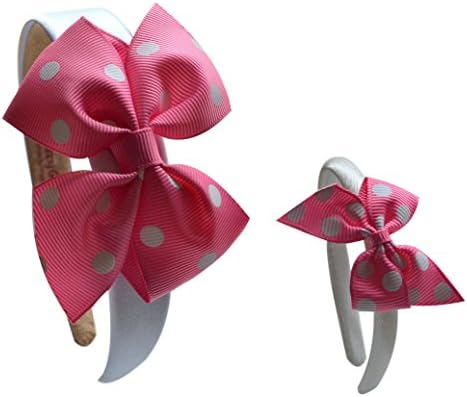 Matching 18 Inch and 15 Inch Doll and Girls Polka Dot Bow Headband Set by Funny Girl Designs