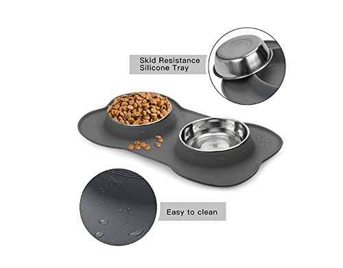 Nighthawk Small Dog | Cat Bowls Set of 2 Stainless Steel Bowls with Non-Skid & No Spill Silicone dish holder for small dogs cats puppies kitten, pet supplies DISH WASHER SAFE, Food Grade Silicone