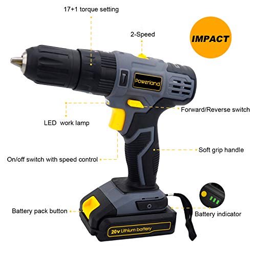 Prowerland D023 20V kabelloser Treiber Akkuschrauber Li Ion Akku mit Aufladen (D023-Impact) – Bild 3
