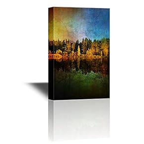 Canvas Wall Art - Forest by The Lake with Reflections on The Water on Abstract Background - Gallery Wrap Modern Home Art | Ready to Hang - 12x18 inches