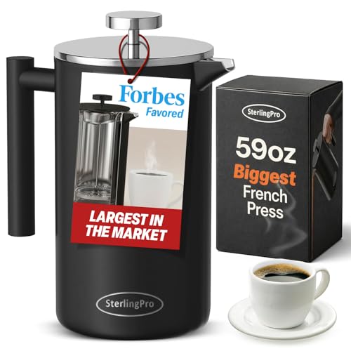 SterlingPro Stainless Steel French Press Coffee Maker 1.75 L (59 oz) Black...