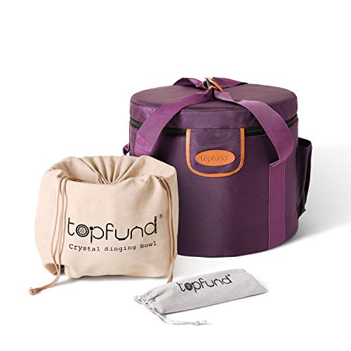TOPFUND F Note Crystal Singing Bowl Heart Chakra 10 inch with Heavy Duty Padded Singing Bowl Carrying Case and O-ring and Sound Bowl Suede Striker