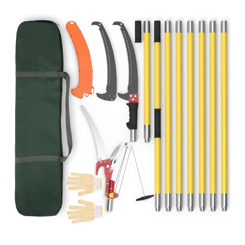 Manual Pole Saw for Tree Trimming, 8M Extendable Tree Scissors Trimmers for Long Branch, Handle Pruner Blade for Pruning High Branches, Yellow