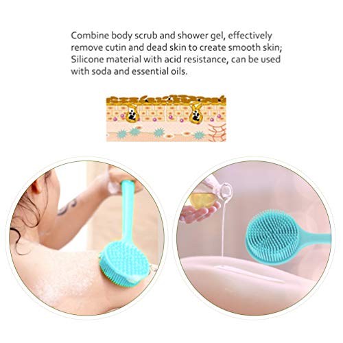 Silicone Shower Body Brush Practical Bath Brush Multi-Functional Shower Body Brush Powerful Cleaning Scrubber with Ultra-Soft Bristles and Long Handle, Blue