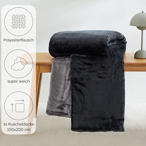 s.Oliver Doublesoft Kuscheldecke 150x200 - super kuschelig & warm, Polyesterflausch Decke dunkelgrau grau thumbnail 2