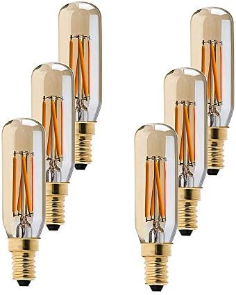 Century Light 4W LED Filament Bulb Dimmable,2200K Super Warm White ,Candelabra (E14) Base,T8( T25 )Short Tube Shape ,40 Watt Equivalent Vintage Light Bulb w/ Gold Tint,UL-Listed(6-PACK) [Energy Class A++]