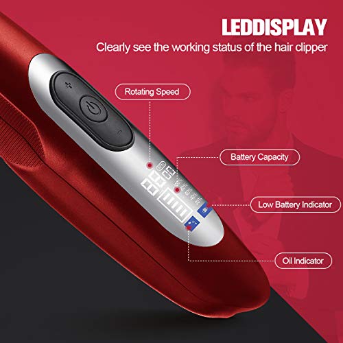 Hair Clippers Men Cordless, Electric Hair Clippers for Men, Liaboe Professional Hair Trimmer Set Rechargeable Led Display 3 Speed Adjustment Hair Clippers with 4 Guide Combs, 2 Trimmer Heads, Brush