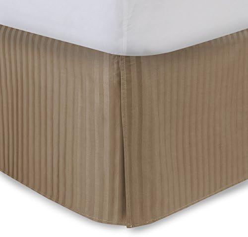 Camel Bed Skirt King Bed Skirt 18 Inch Drop, Tailored / Pleated Striped Bedskirt, Dust Ruffle with Split Corners and Platform, Solid Poly / Cotton 300TC Fabric