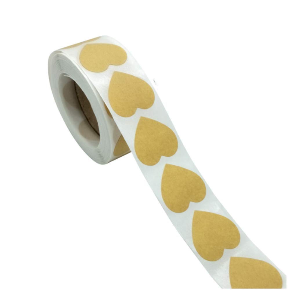 500 Pcs Heart Shape Stickers, Matte Brown Adhesive Heart Shape Paper Labels 30mm Kraft Love Heart Stickers for Crafts Bags Envelop Cards Boxes Party Decor