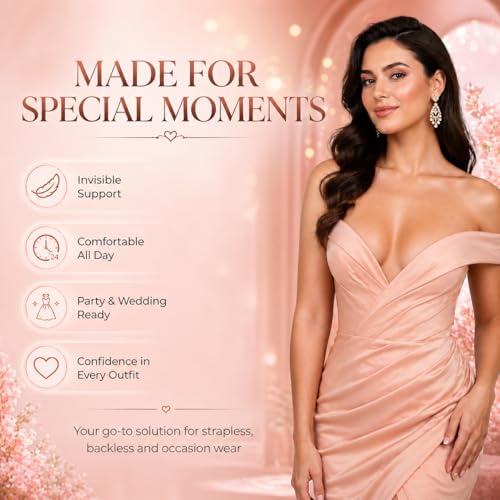 ANASH Sticky Bra, Stick on Bra for Women with 2 Nipple Covers, Women Silicone Strapless Bra, Backless Bra for Partywear,Weddings, Push up Bra Ideal for Off Shoulder