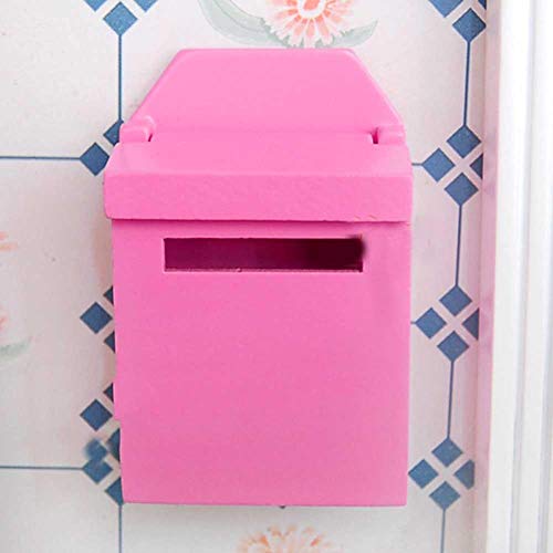 KEYREN Simulation Miniature Color Mailbox for 1:12 Doll House Door Garden Accessory (Pink)