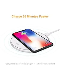 Cargador inalámbrico de aire fresco de 10 W de carga rápida para Samsung Galaxy S9 S9 Plus S8 Note 8 5 S7, 7,5 W para iPhone X iPhone 8 8 Plus, 5 W para todos los teléfonos habilitados para Qi (sin adaptador de CA), Plateado