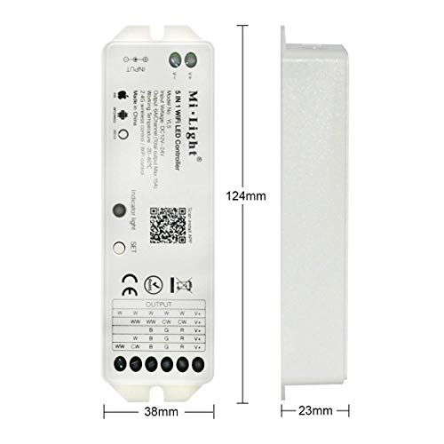 5 in 1 LED Controller, Mi Light RGBW RGBWW W/CW RGBCCT Controller, Compatible with Amazon Alexa Voice Control, 2.4G Wireless 15A Led Strip Light WiFi APP Bridge, Wireless Control Dimmer for 5050 Strip
