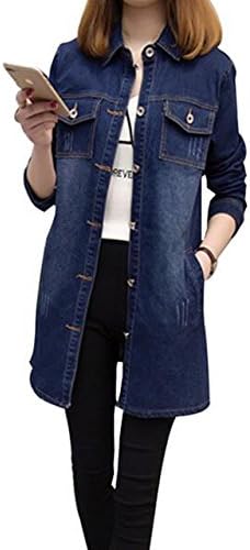 MYtodo Women's Casual Denim Jacket Long Sleeves Solid Color Blouse Cardigan