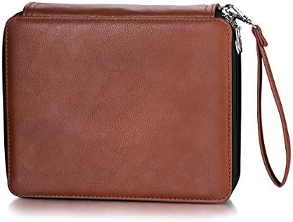 Colored Pencil Case Bag Organizer Box Pouch, 120 Slots, 3 Layer Zipper, Eraser Ruler Pencil Holder, PU Leather case with Handle Strap, Brown