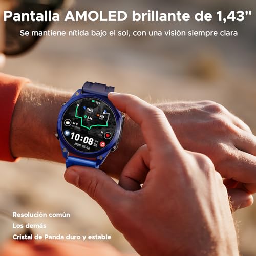 Luzglo Anywise W1 Pro Men's Smartwatch, Dual-Band GPS & Offline Maps, 5 ATM, 12 Days Autonomy, 1.43 Inch AMOLED HD, 170+ Sports Modes, Bluetooth Calling, Compatible with Android/iOS, 3 Wristbands