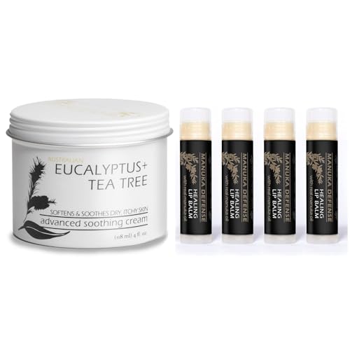 Tea Tree with Eucalyptus Foot Cream - Manuka Defense Healing Lip Balm, Intensive Moisture Therapy - Intensive Moisture and Healing, Foot Care and Body, Skin Soothing Cream - Chapped Lip Relief