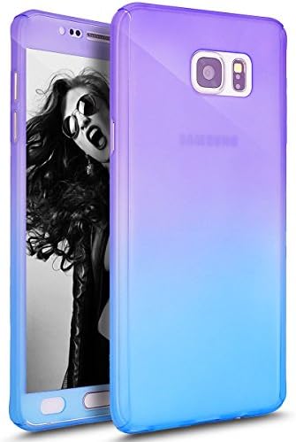 Galaxy Note 5 Case with Tempered Glass Screen Protector,PHEZEN 360 Front and Back Full Body Coverage Shockproof Hybrid Hard PC Armor Protective Case For Samsung Galaxy Note 5 (Gradient Purple Blue)