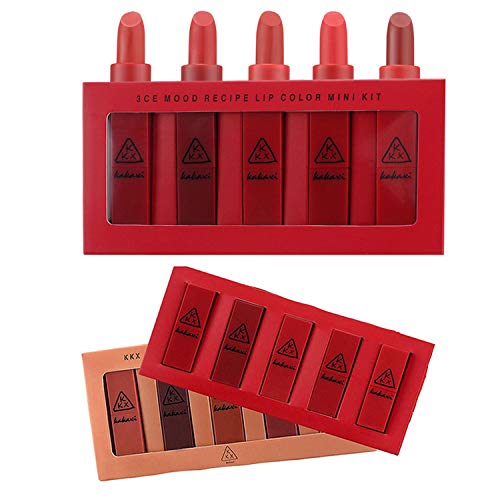 Molaxy 5 PCS Matte Velvety Lipstick set Waterproof Long Lasting Durable Lip Gloss Kit Beauty Cosmetics Makeup Set (Set 1)