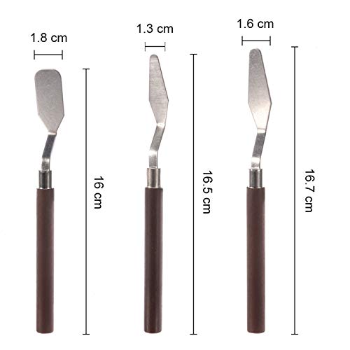 Palette Knife, 3pcs 3D Printing Removal Tool Sturdy Stainless Steel Wooden Handle Palette Knife Oil Paint Accessories Acrylic Paint Metal Painting Paint Knife