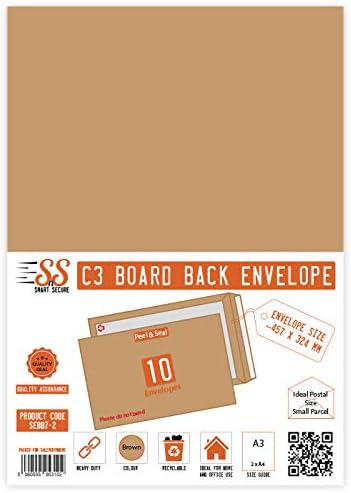 Smart n Secure C3 457 x 324mm A3 Brown Manilla Board Back Hard Envelopes Please Do not Bend Pack of 10