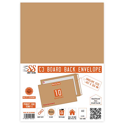 Smart n Secure C3 457 x 324mm A3 Brown Manilla Board Back Hard Envelopes Please Do not Bend Pack of 10