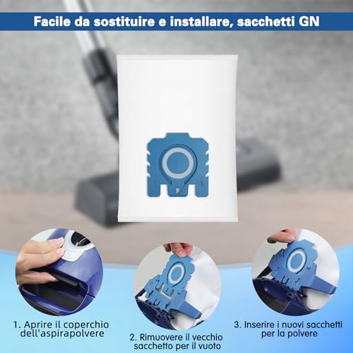 12 Bags for Miele GN Vacuum Cleaner Bags Classic C1 Complete C2 C3, S2 S5 S8 Series 3D Efficiency Dust Bag with 4 Motor Protection Filter, 4 Exhaust Filter 9917730 10123210
