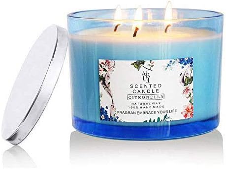 XYUT Citronella Candle Outdoor Indoor Aromatherapy Stress Relief Pure Soy Wax 3-Wick Scented Candles 80 Hour Burn Highly Scented Long Lasting (14.5 Ounce, Glass)
