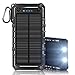 Solar Charger 15000mah Waterproof Portable Power Bank Dual USB Charger 2 LED Flashlight for Cell Phone Tablet Camera GPS Camping Outdoors and Emergency