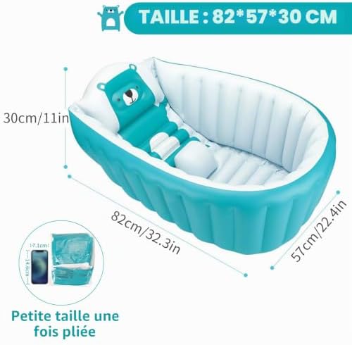 Baignoire Bébé 0-3 Ans, Gonflable Pliable Antidérapante Douce pour Douche, Portative - Bleu