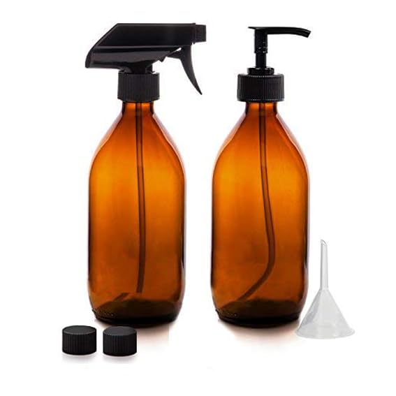 Nutra4Radiance Glass Spray and Soap Dispenser Set – 2 Pack 500ml, Amber Glass Containers with Pump & Spray – BPA-Free, Reusable, for Handwash, Lotion, Cleaning, Bathroom or Kitchen.