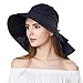 Womens Summer Bill Flap Golf Cap UV 50 Cotton Sun Hat with Neck Cover Cord Crushable Wide Brim Black