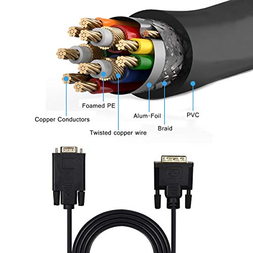 image for Wonlyus DVI to VGA Cable, DVI-D 24+1 to VGA 6 Feet Cable Male to Male 
