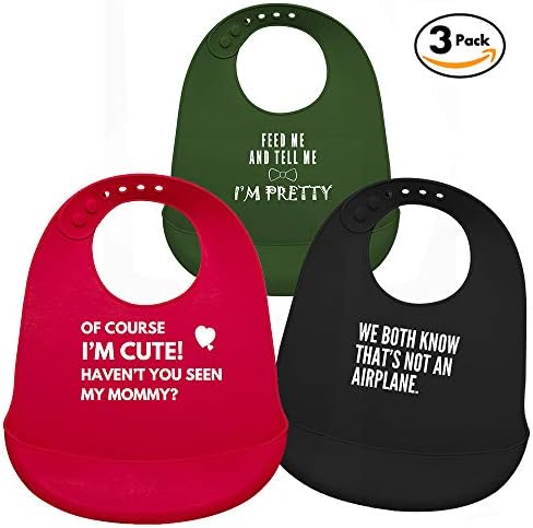 Silicone Baby Bibs For Boys and Girls with Cute Funny Sayings | Premium Quality, Organic, Comfortable, Adjustable, Dishwasher Safe | Bonus Feeding Spoon Included | Perfect for Baby Shower | Set of 3